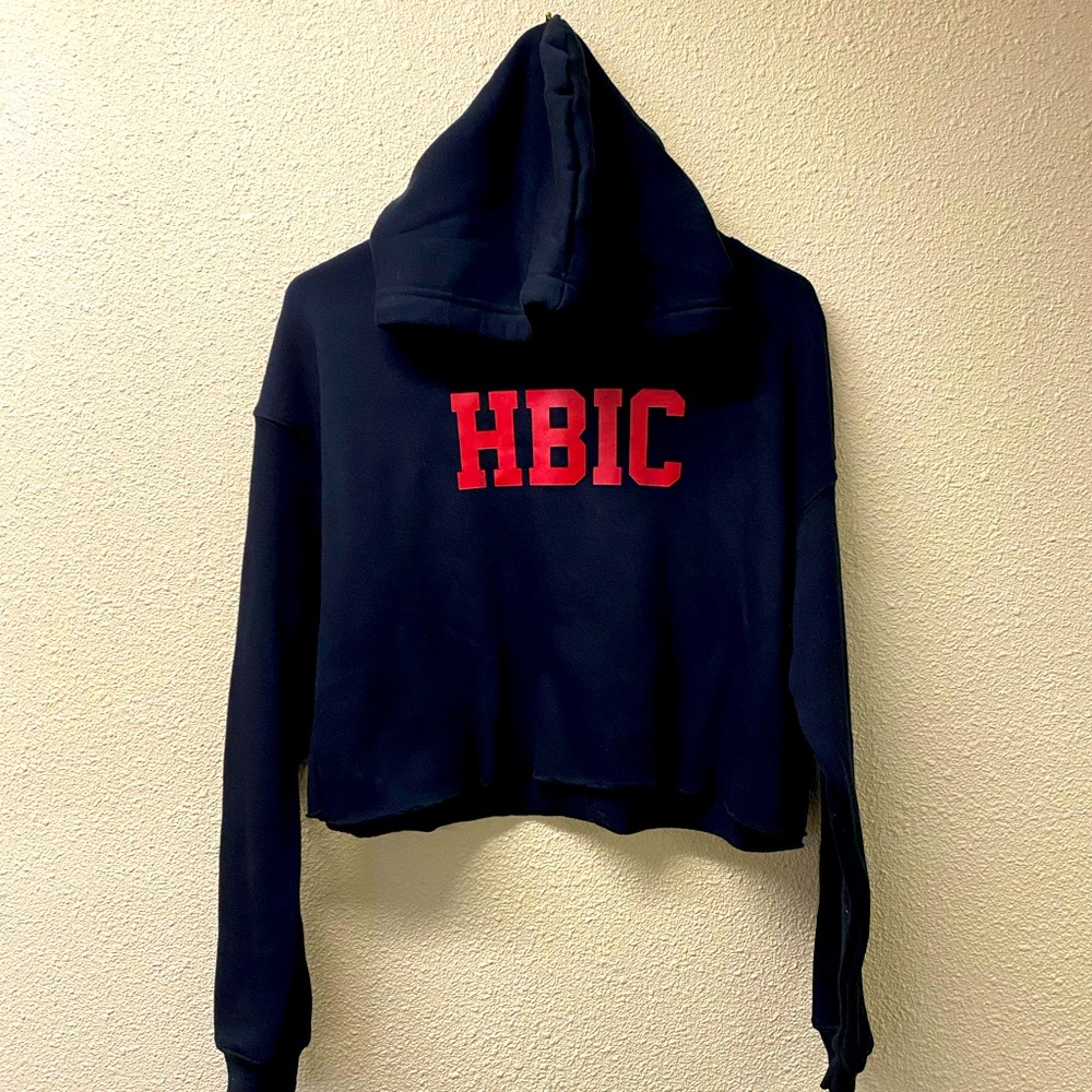 Black Cropped hoodie with HBIC(Head B**** In Charge)